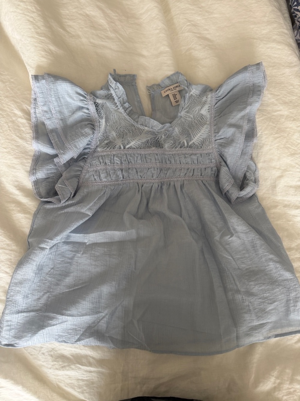 Light Blue Ruffle Sleeve Cotton Top - Laura Ashley